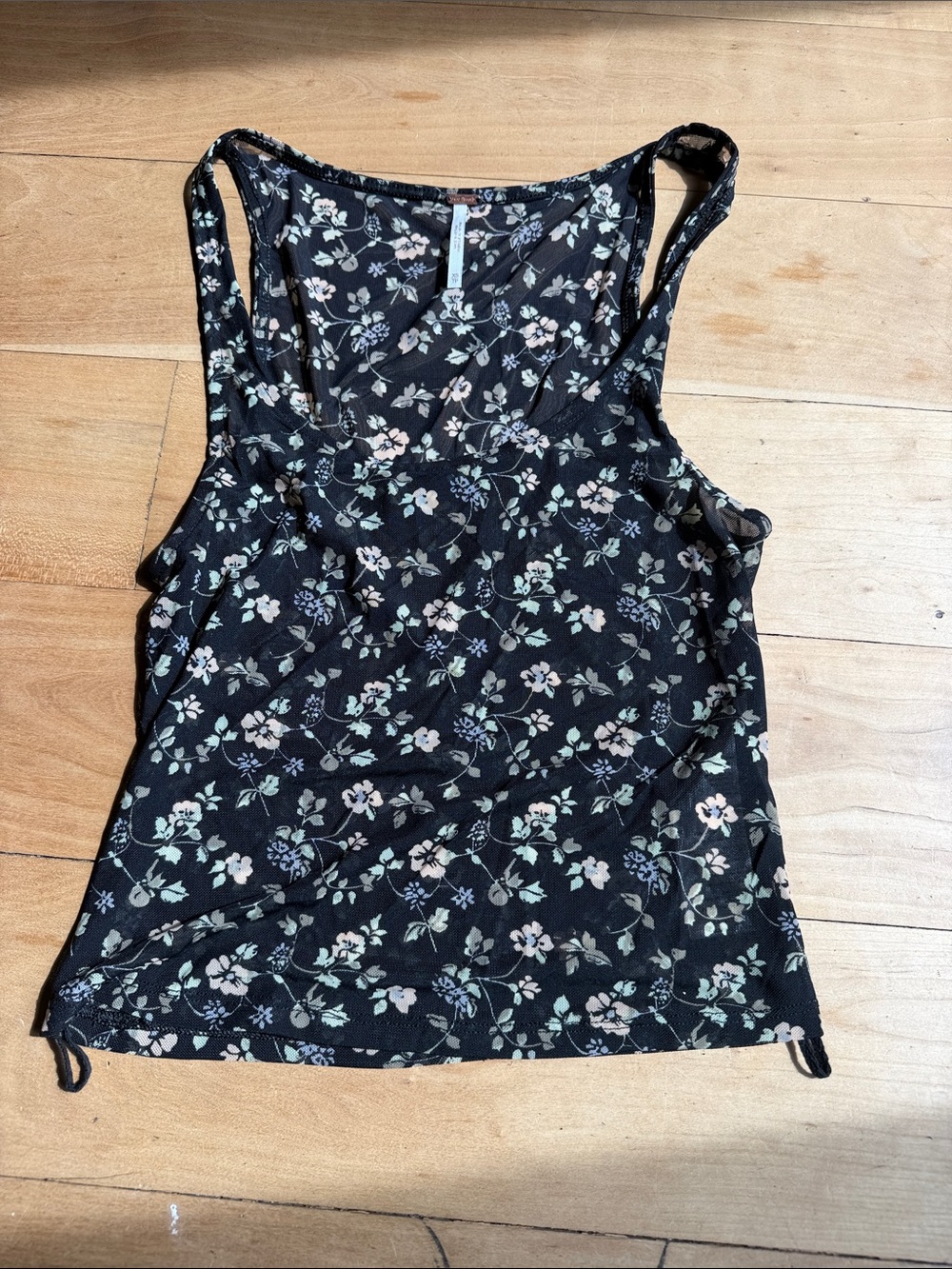 Floral Black mesh Button-Up Blouse & Tank Set - Picture 2 of 5